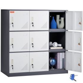 VEVOR Metal Locker for Employees, 9 Doors Storage Cabinet with Card Slot, Gray Steel Employee Lockers with Keys