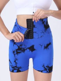 Tie Dye Button Everyday Wear Spring Summer Sports Shorts, High Waist Butt Lift Tie Dye Shorts (Color: Blue, size: M)