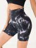 High Waist Tummy Control Yoga Shorts For Women, Tie-Dye Ruched Booty Lifting Workout Fitness Shorts, Hip Lifting Sports Activewear