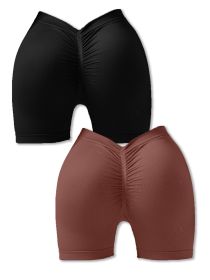 2 Pack Workout Shorts Women Sculpting V-Back Ruched Gym Shorts, Booty Scrunch Butt Lifting Yoga Deep V Back Shorts (Color: 2PACK3, size: M)