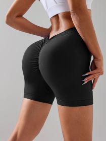 Female V-shape Waist Scrunch Elastic Tight High-rise Shorts, Seamless V Back Scrunch Women Gym Shorts (Color: Black, size: M)