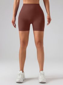 Female V-shape Waist Scrunch Elastic Tight High-rise Shorts, Seamless V Back Scrunch Women Gym Shorts (Color: Coffee, size: S)