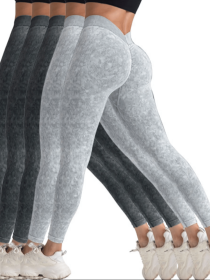 5 Pack V-Back Scrunch Butt Workout Leggings, Women Seamless Gym Yoga Leggings High Waist Active Yoga Pants, Yoga Leggings High Waist Active Yoga Pants (Color: 5PACK1, size: M)