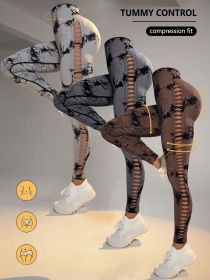 3 Pack Women's Tie-Dye Cutout Yoga Pants High-Waisted Leggings Women's Tie-Dye Leggings, (Color: 3PACK3, size: M)