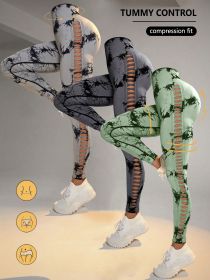 3 Pack Women's Tie-Dye Cutout Yoga Pants High-Waisted Leggings Women's Tie-Dye Leggings, (Color: 3PACK5, size: M)