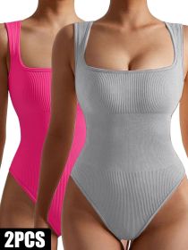 2 Pack Womens, One Piece Jumpsuits For Women, Ribbed Workout Tops For Women Clothing, Seamless Tank Tops Rompers (Color: 2PACK4, size: S)
