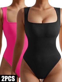 2 Pack Womens, One Piece Jumpsuits For Women, Ribbed Workout Tops For Women Clothing, Seamless Tank Tops Rompers (Color: 2PACK2, size: L)