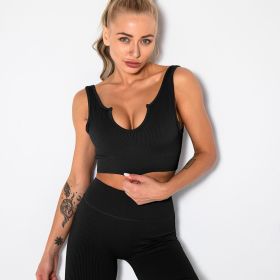 Women's Seamless Sports Bra Workout Crop Top Tank Tops For Women Longline Sports Bra Ribbed Crop Top Fitness (Color: Black, size: L)